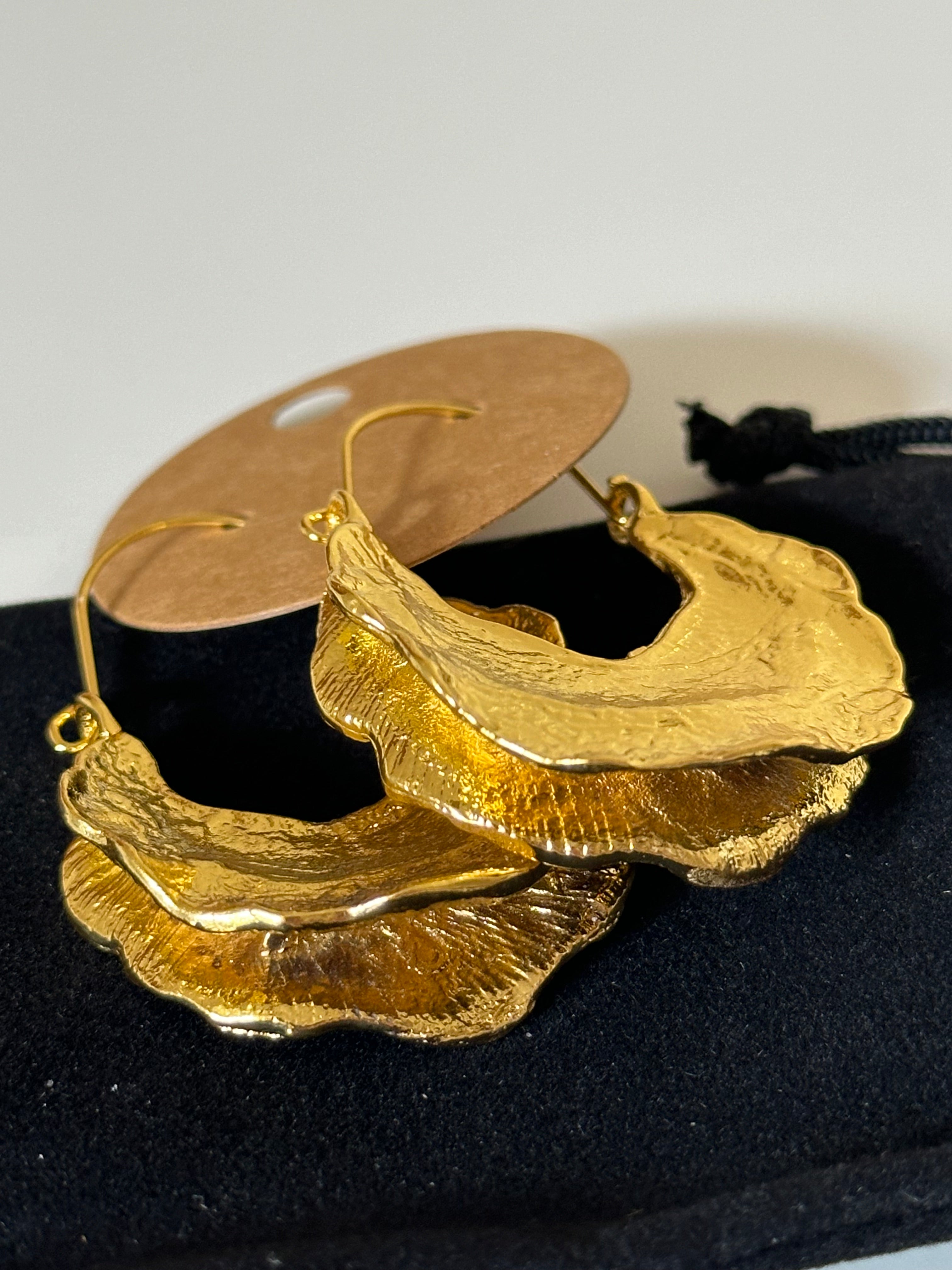 Gold Plated Crinkle Dangle Hoop Earrings