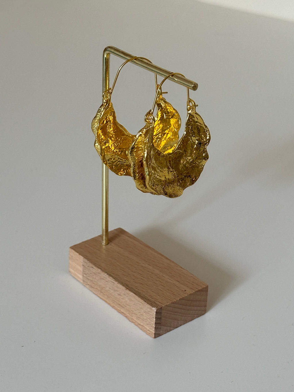 Gold Plated Crinkle Dangle Hoop Earrings