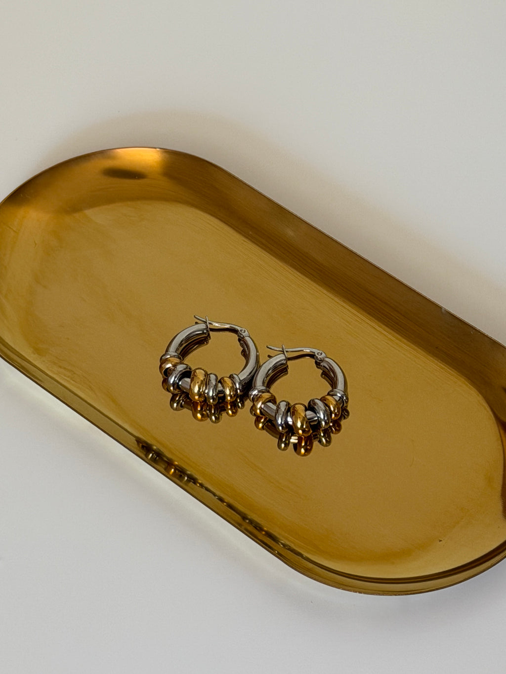 Two Tone Silver & Gold Multi Hoop Dangle Earrings