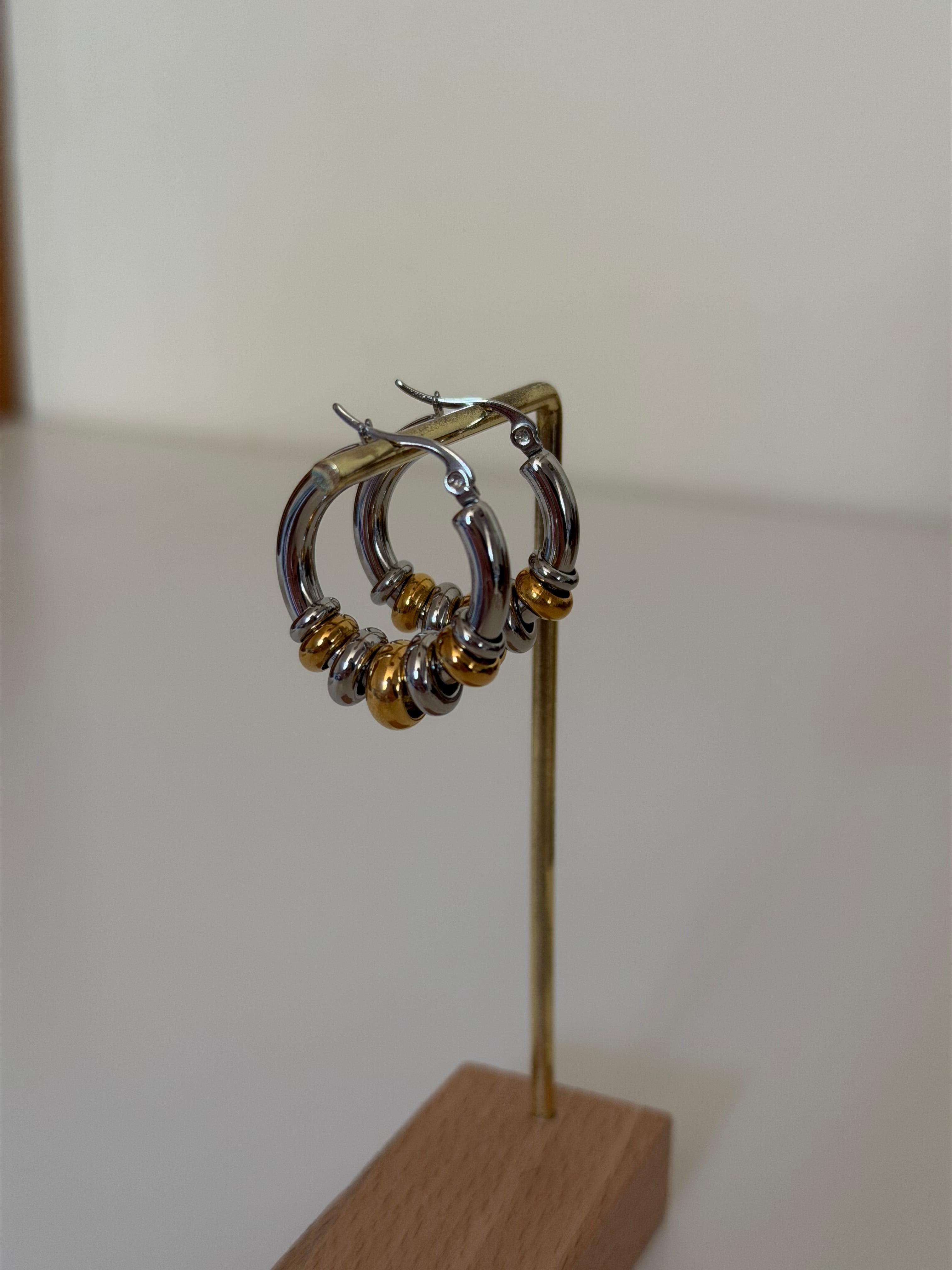 Two Tone Silver & Gold Multi Hoop Dangle Earrings