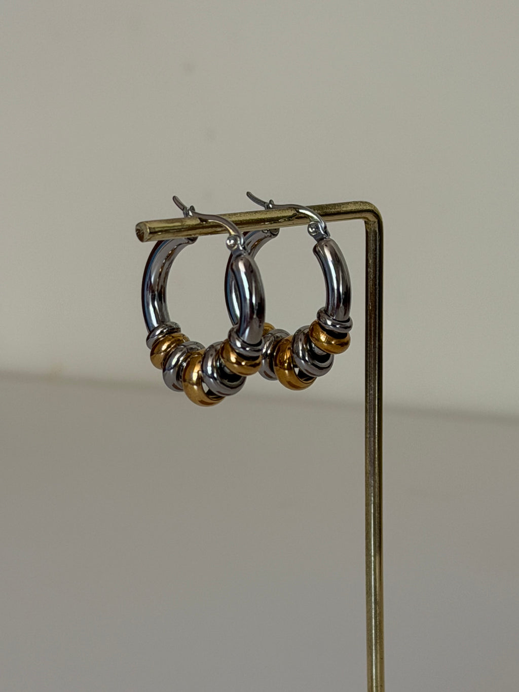 Two Tone Silver & Gold Multi Hoop Dangle Earrings