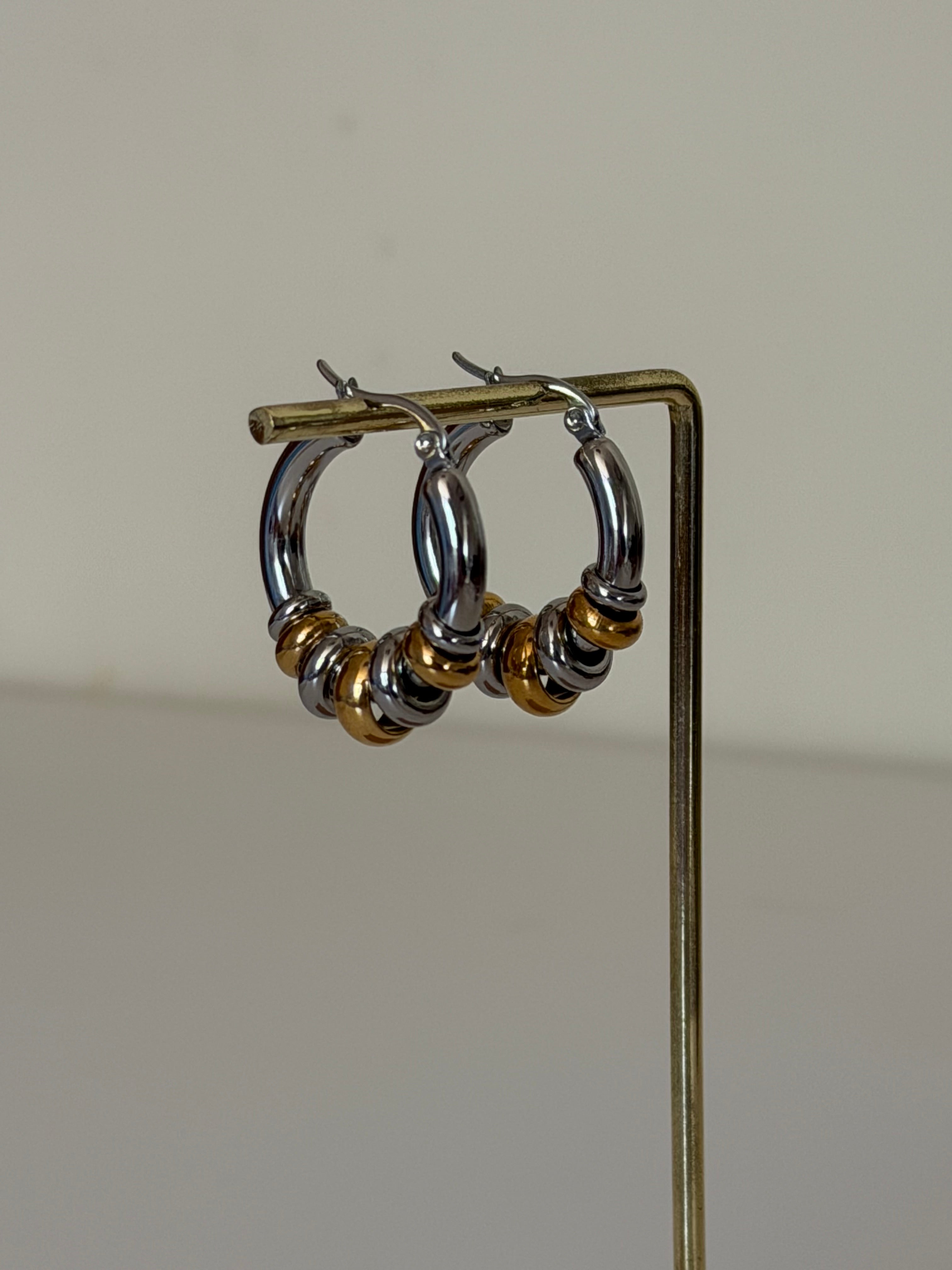Two Tone Silver & Gold Multi Hoop Dangle Earrings