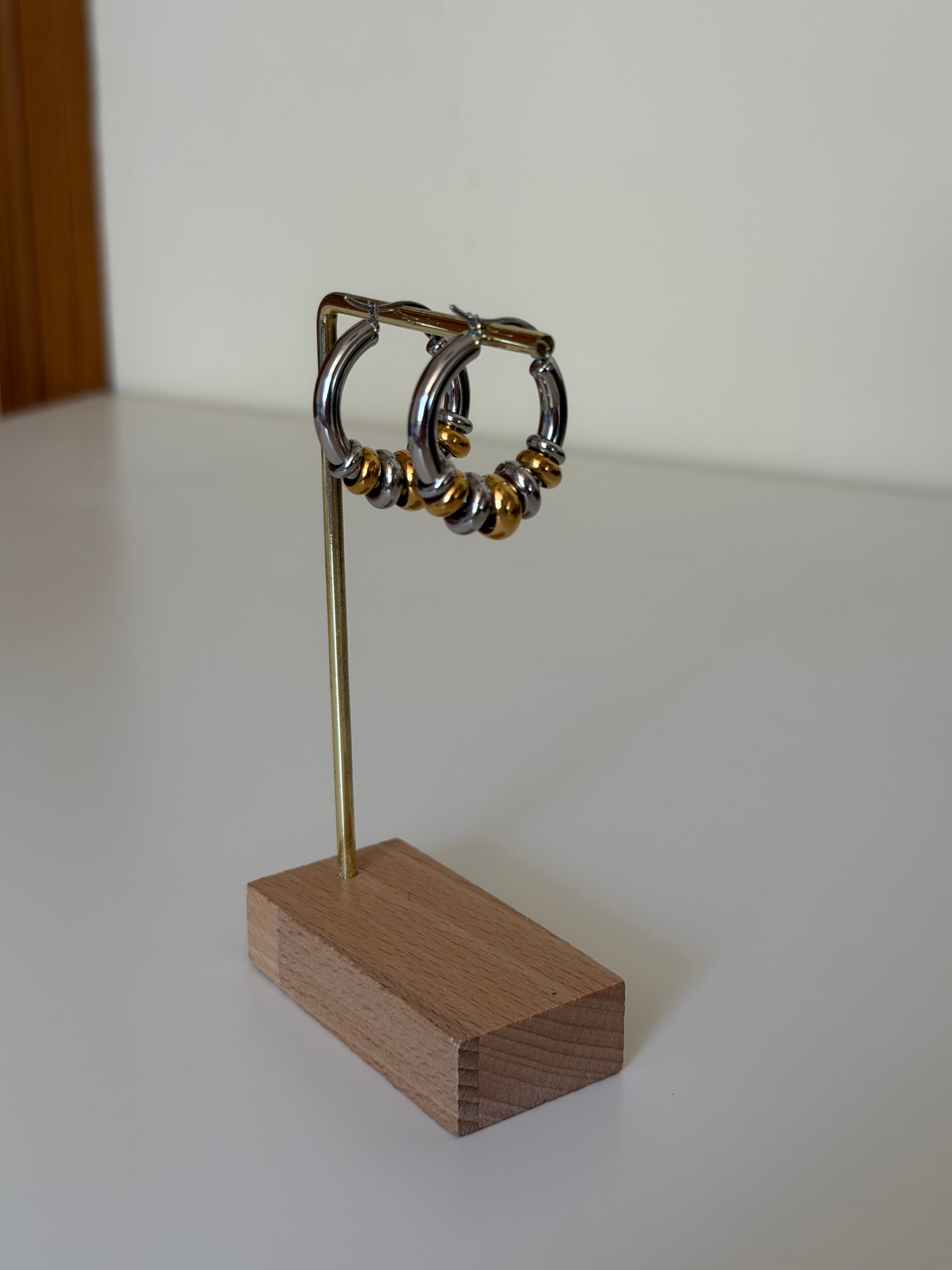 Two Tone Silver & Gold Multi Hoop Dangle Earrings