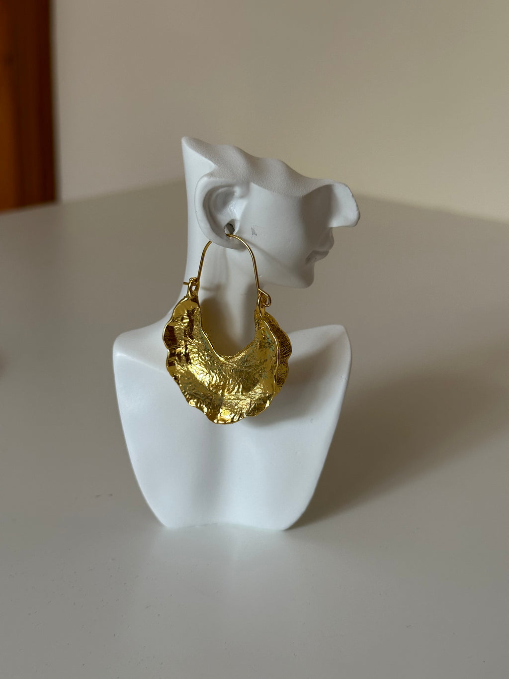 Gold Plated Crinkle Dangle Hoop Earrings