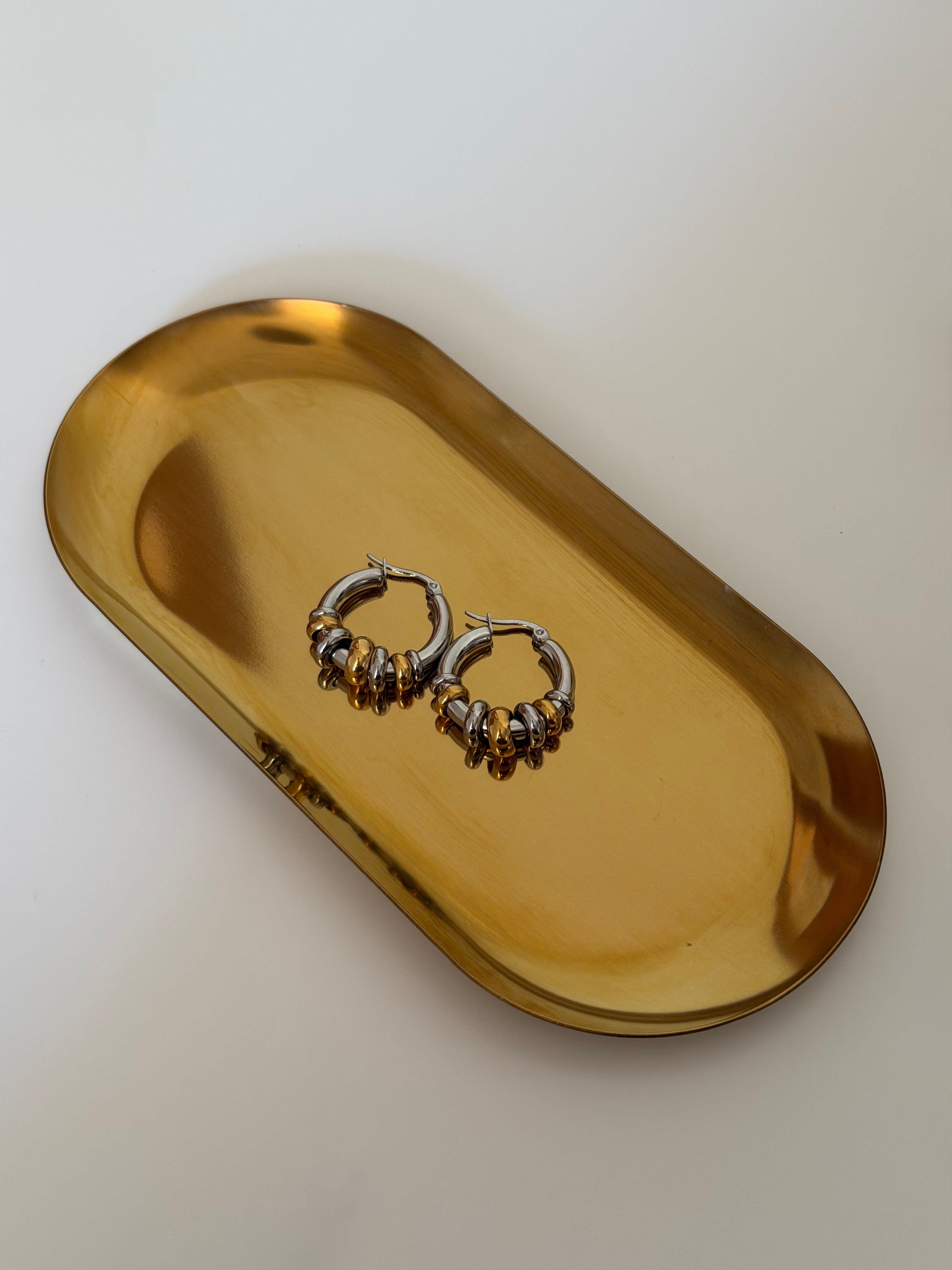 Two Tone Silver & Gold Multi Hoop Dangle Earrings