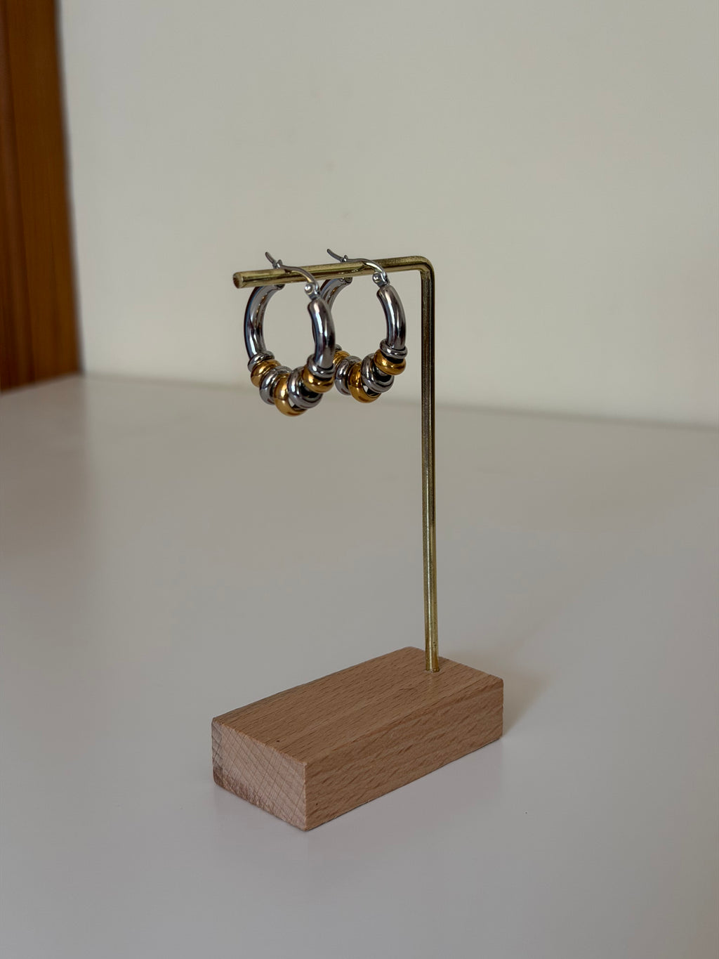 Two Tone Silver & Gold Multi Hoop Dangle Earrings