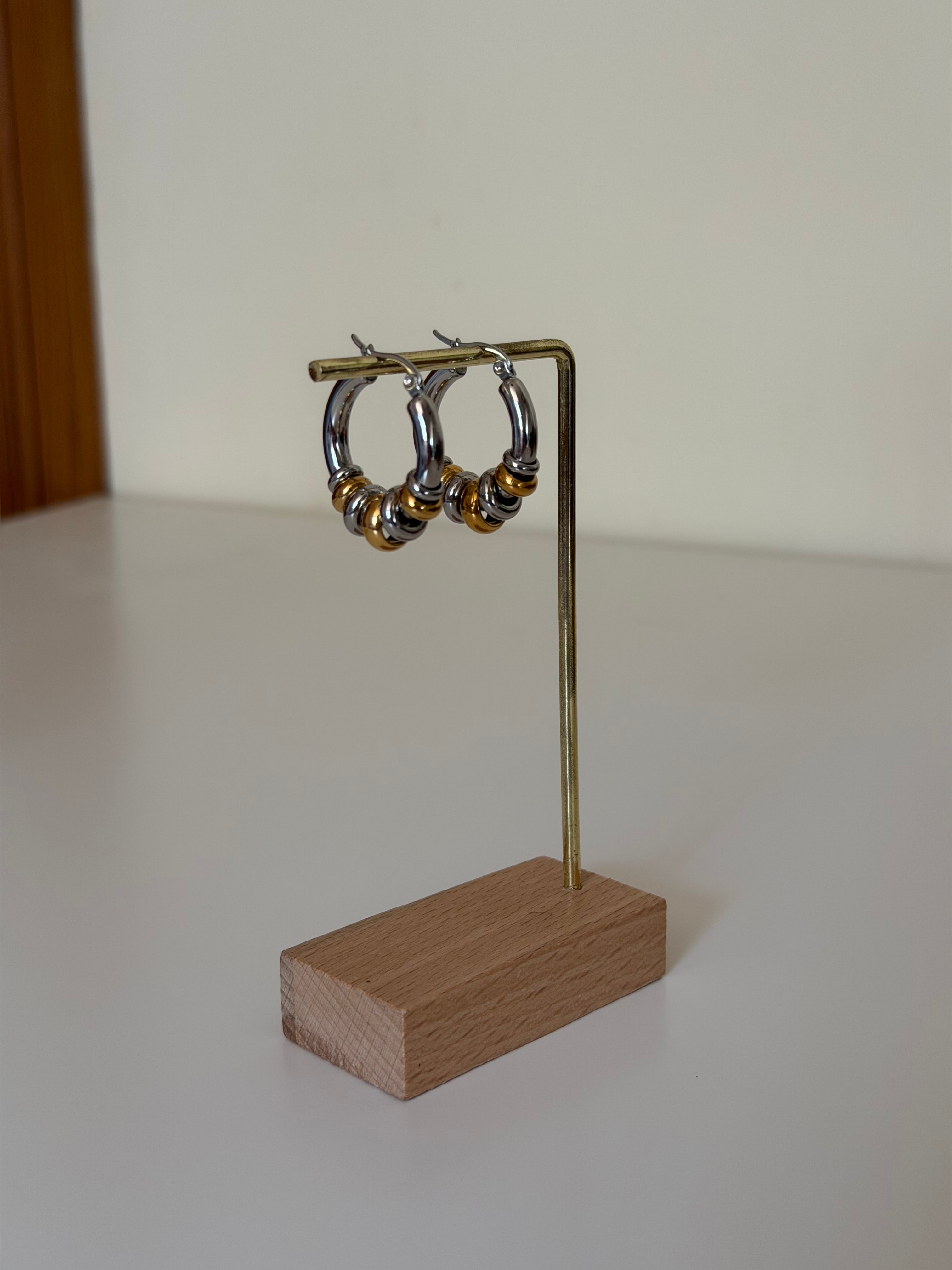 Two Tone Silver & Gold Multi Hoop Dangle Earrings