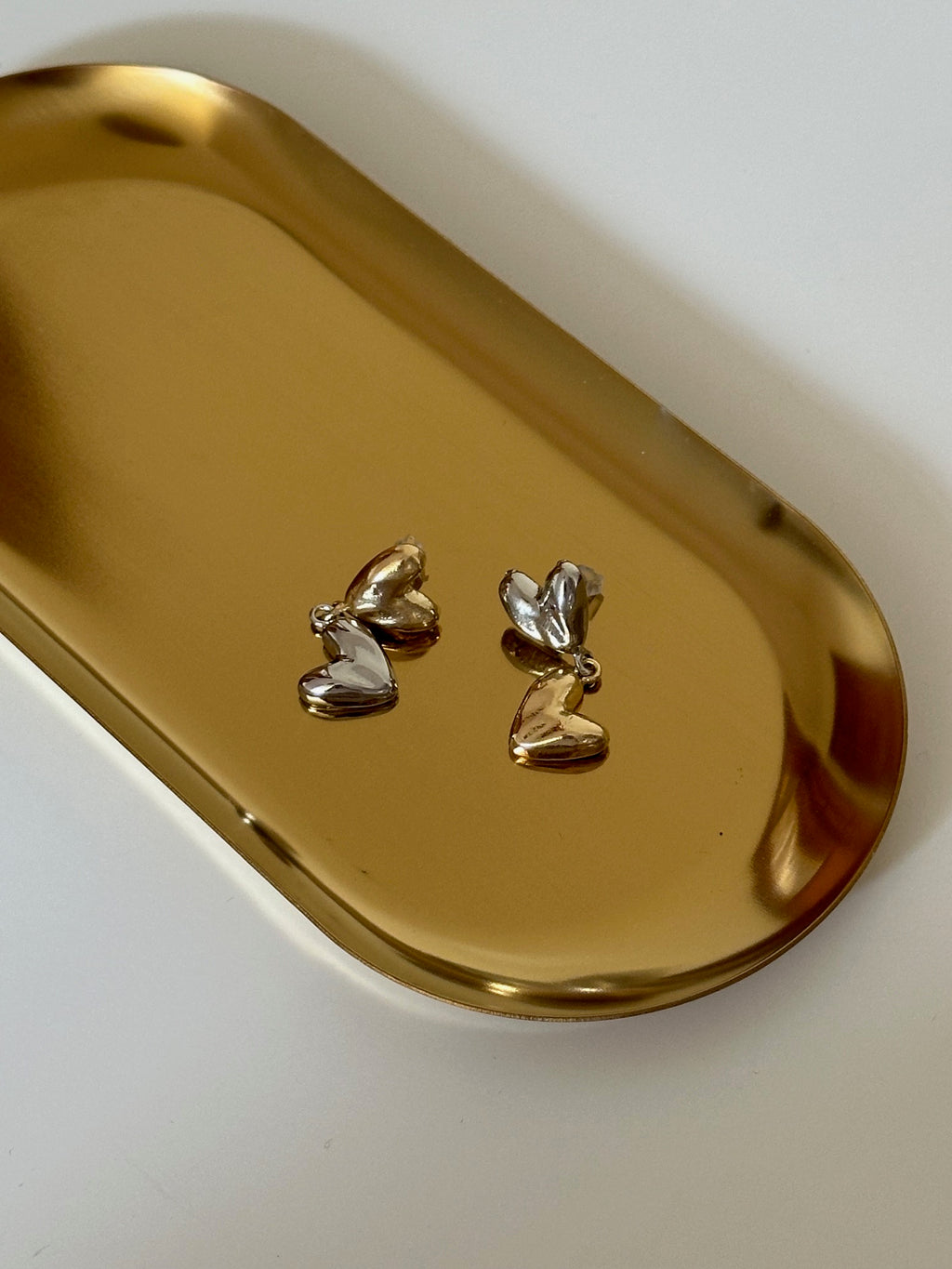 Two Tone Silver & Gold Heart Dangle Drop Earrings