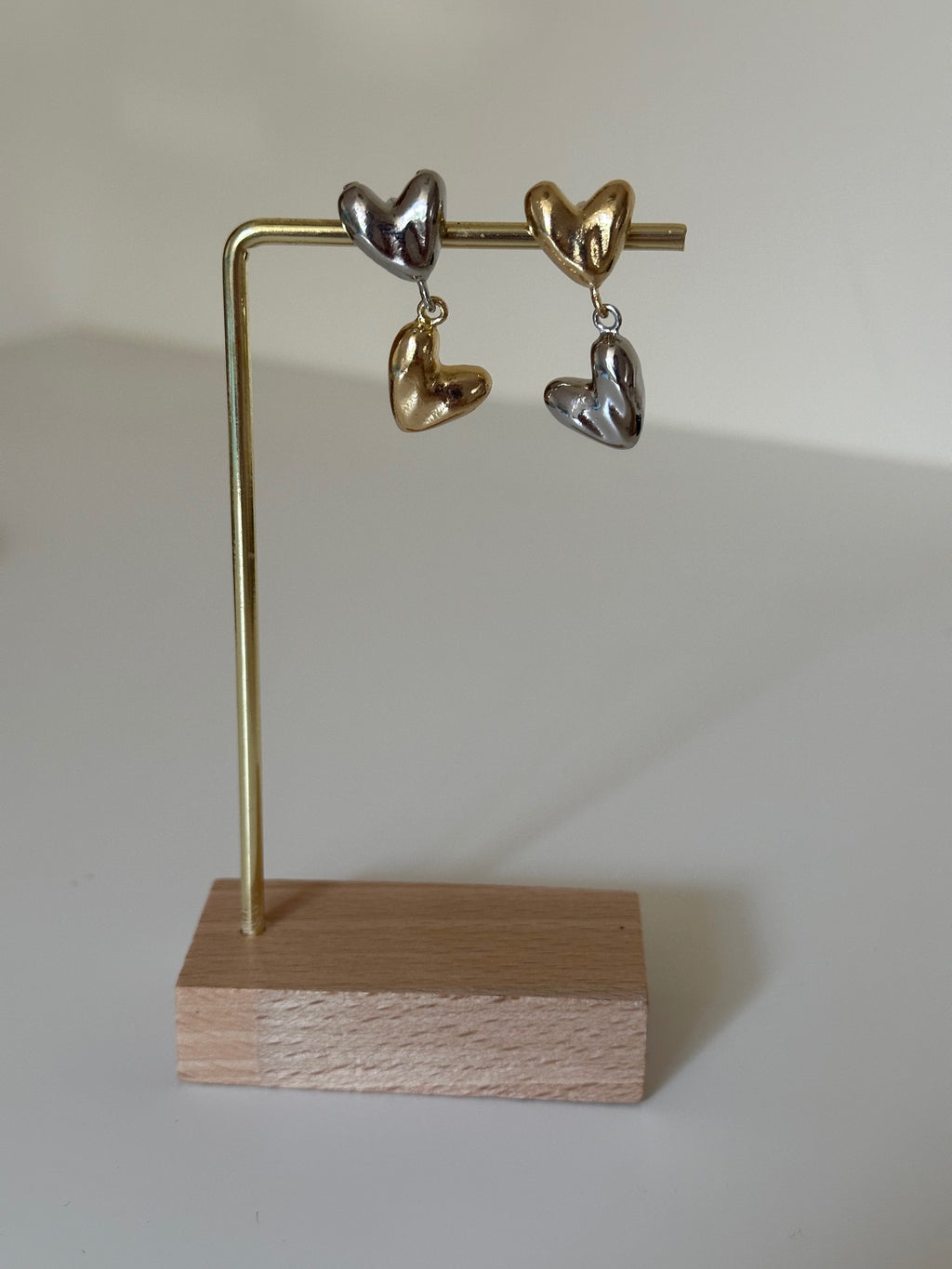 Two Tone Silver & Gold Heart Dangle Drop Earrings