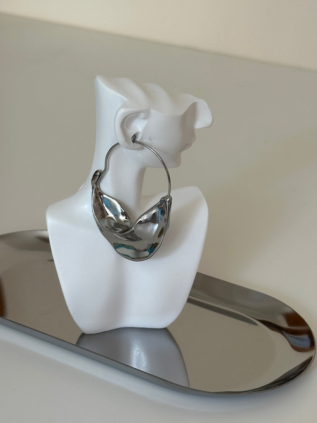 Silver Plated Folded Drop Hoop Earrings