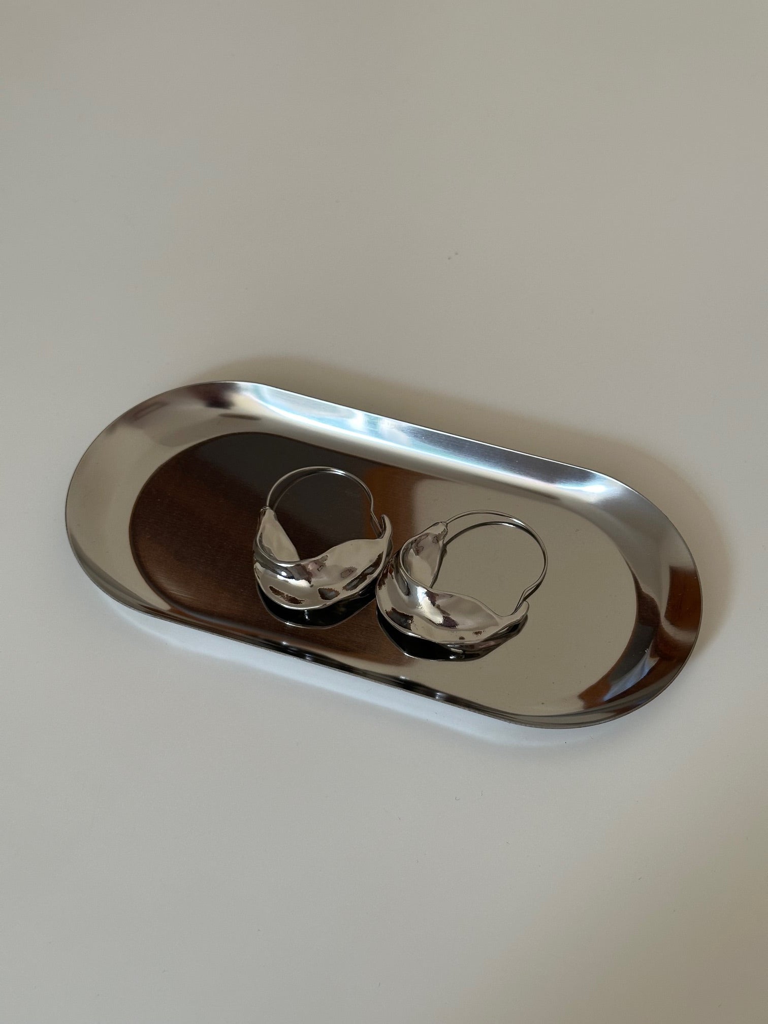 Silver Plated Folded Drop Hoop Earrings