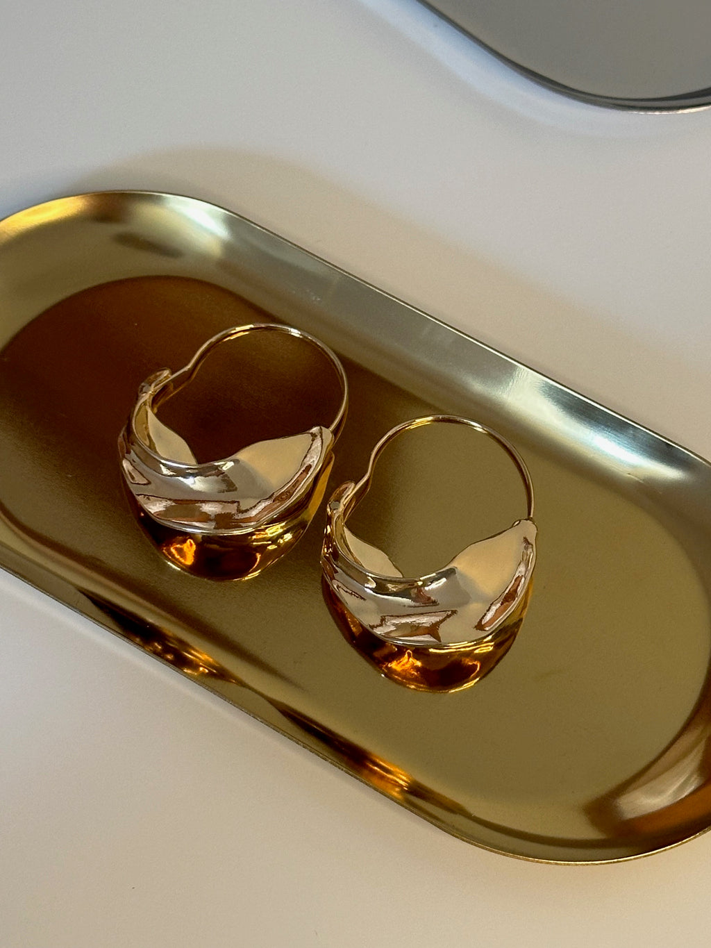 Gold Plated Folded Drop Hoop Earrings