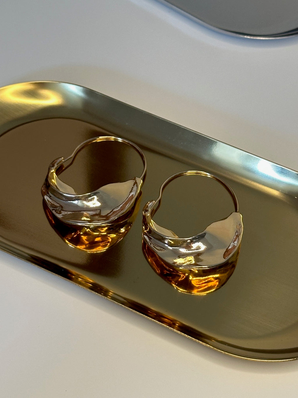 Gold Plated Folded Drop Hoop Earrings