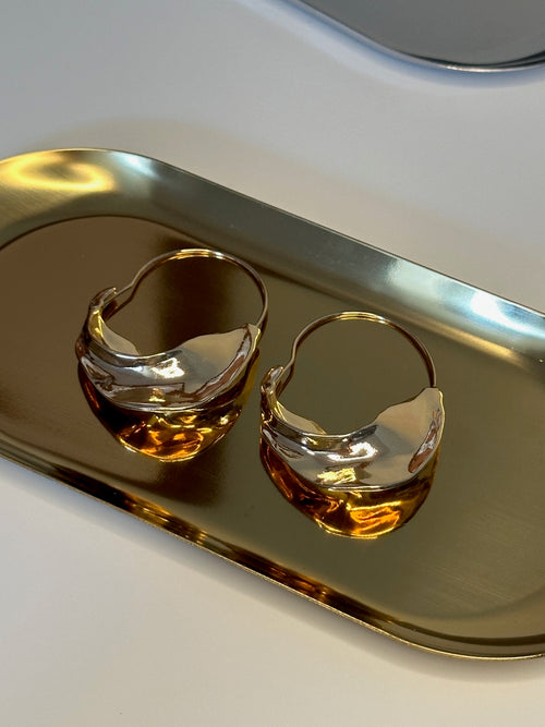 Gold Plated Folded Drop Hoop Earrings