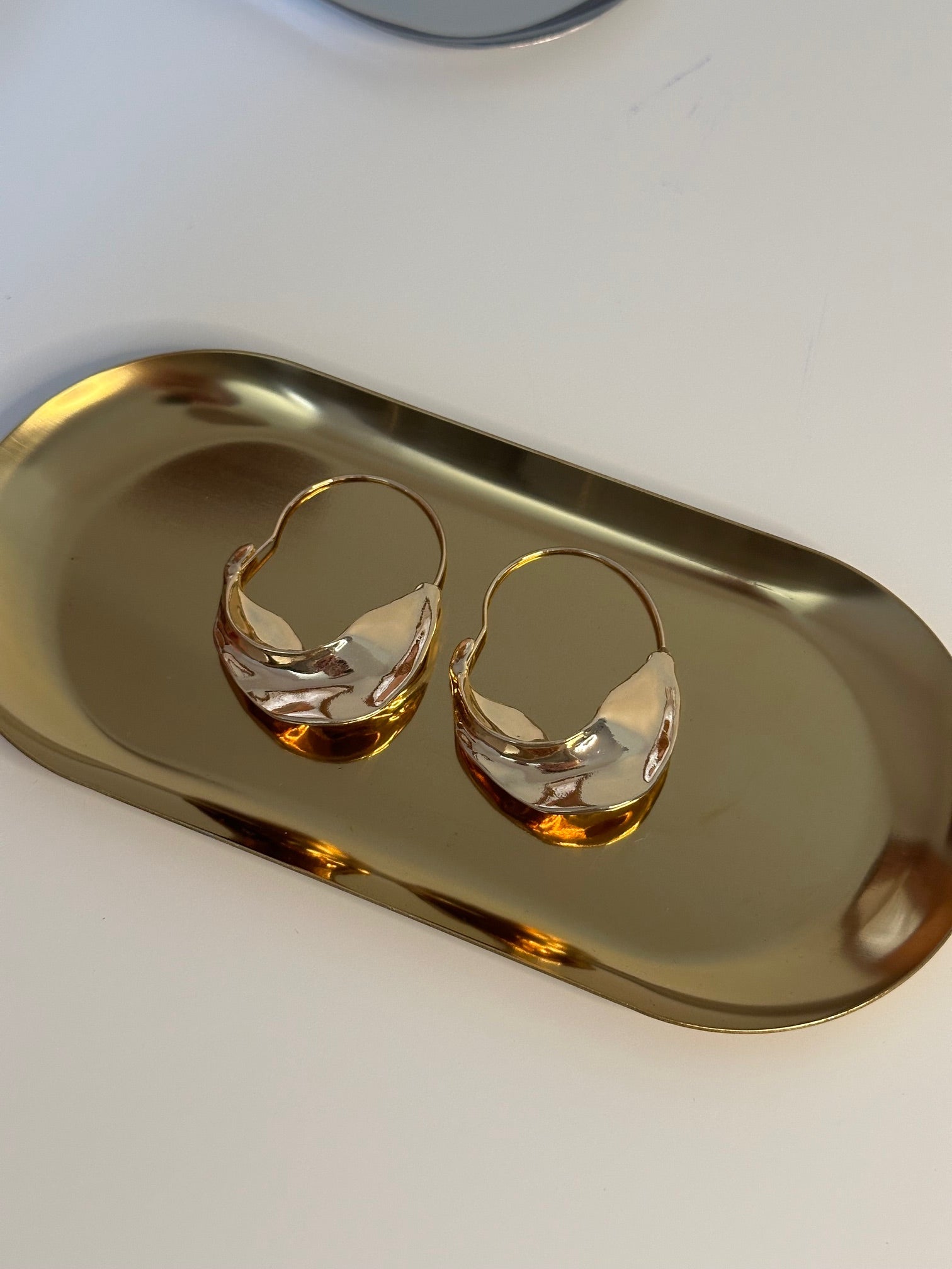 Gold Plated Folded Drop Hoop Earrings