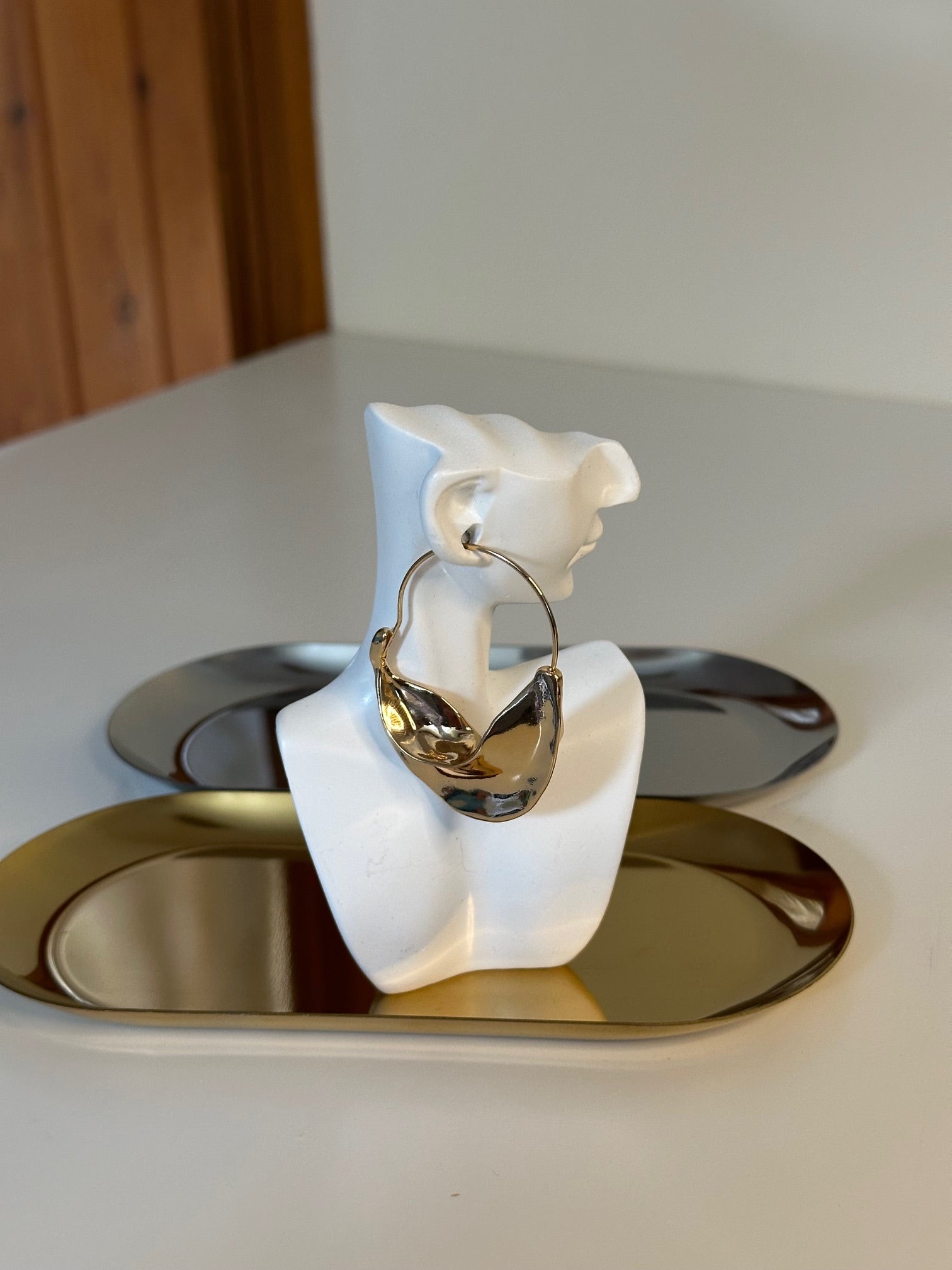 Gold Plated Folded Drop Hoop Earrings