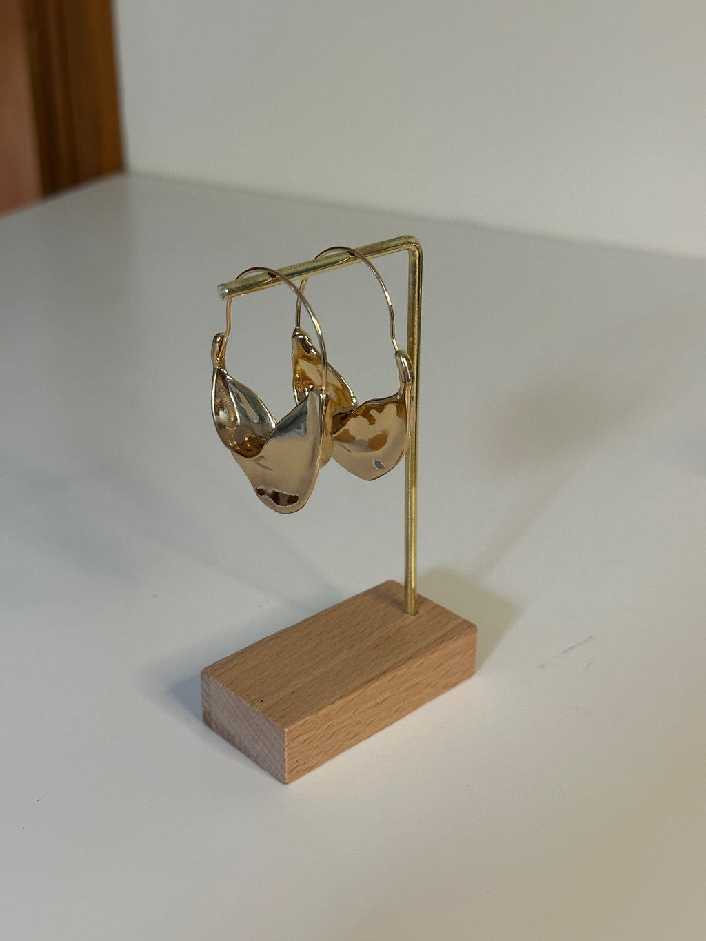 Gold Plated Folded Drop Hoop Earrings