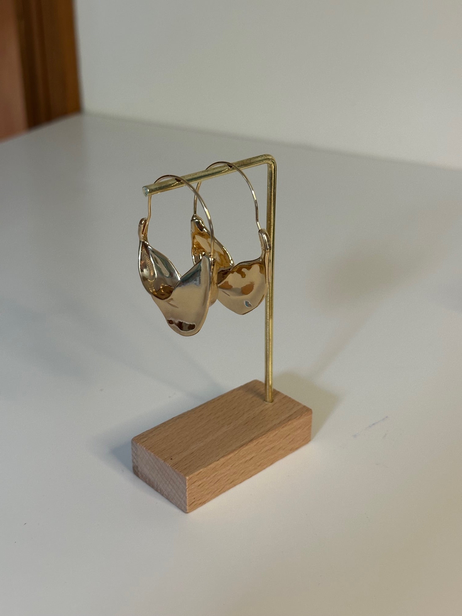 Gold Plated Folded Drop Hoop Earrings