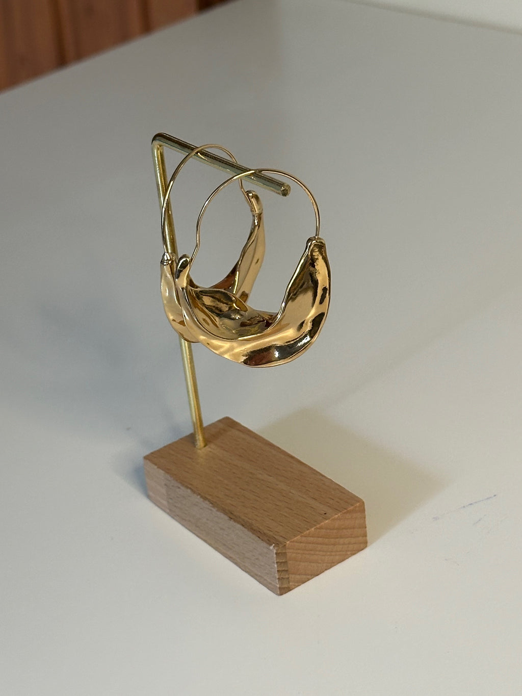 Gold Plated Folded Drop Hoop Earrings