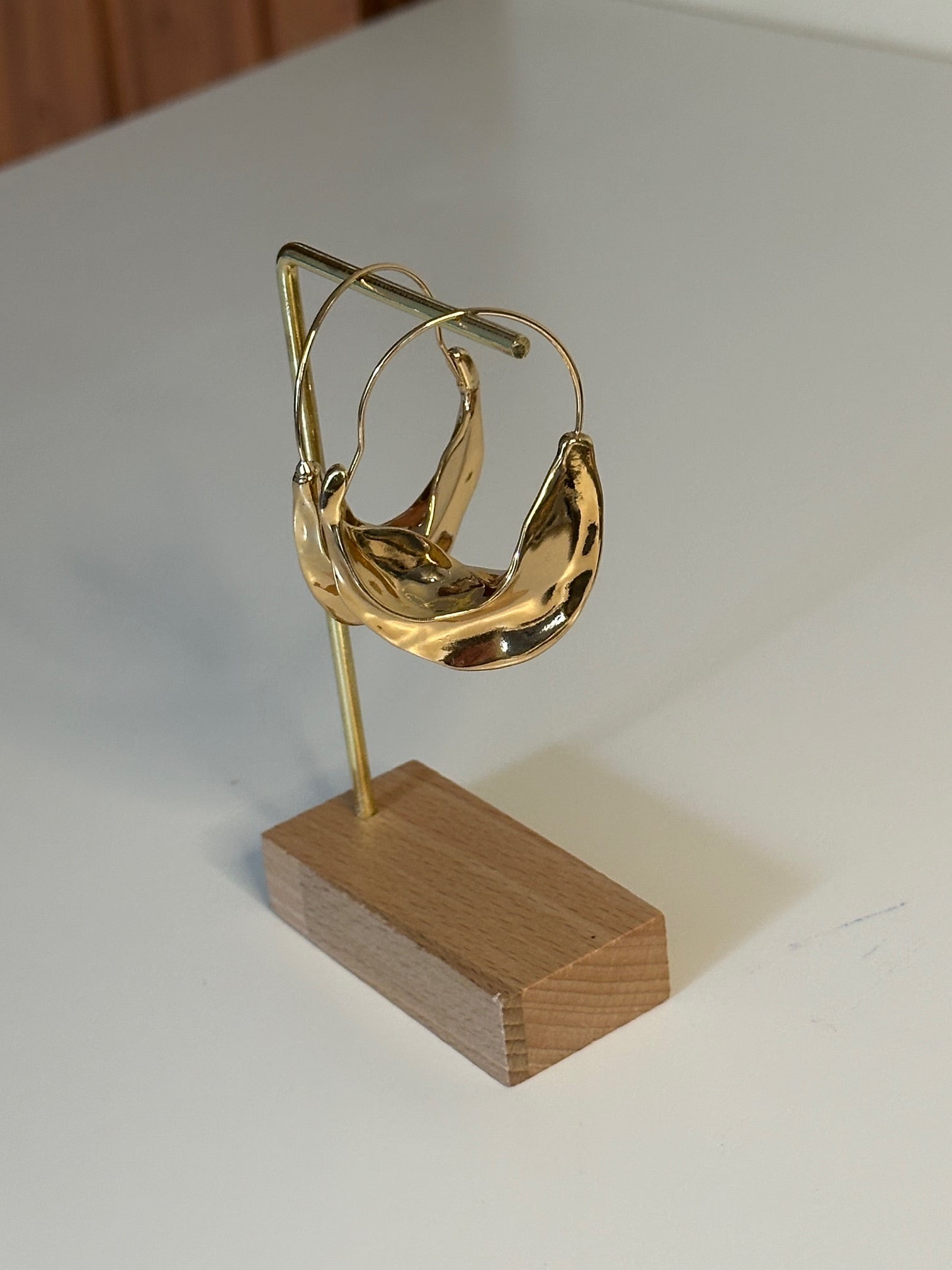 Gold Plated Folded Drop Hoop Earrings