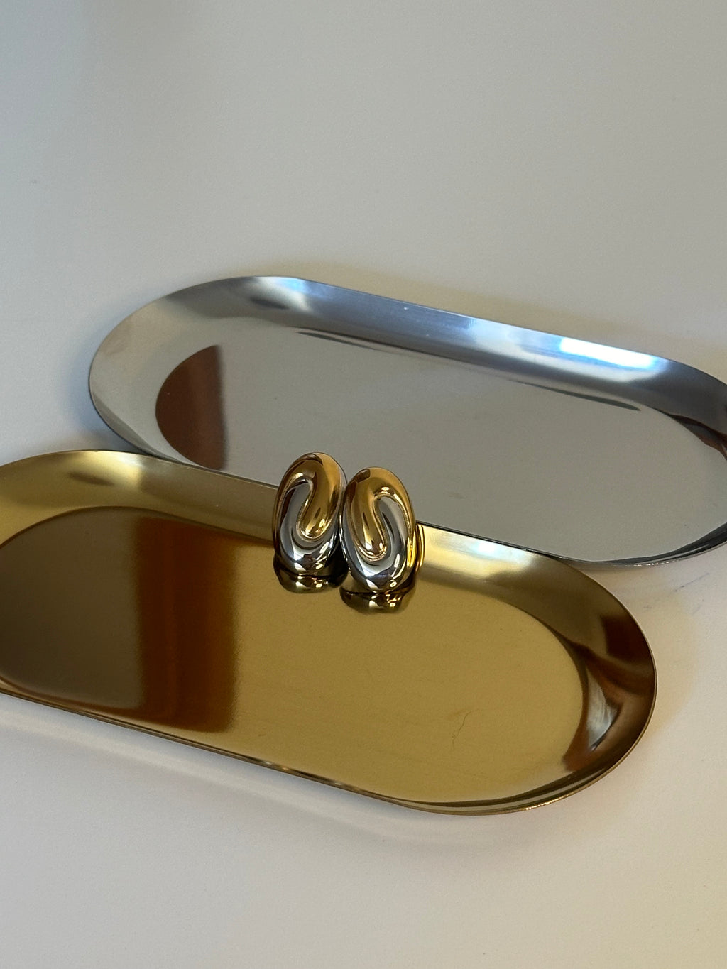 Two Tone Silver & Gold Plated Swirl Oval Stud Earrings