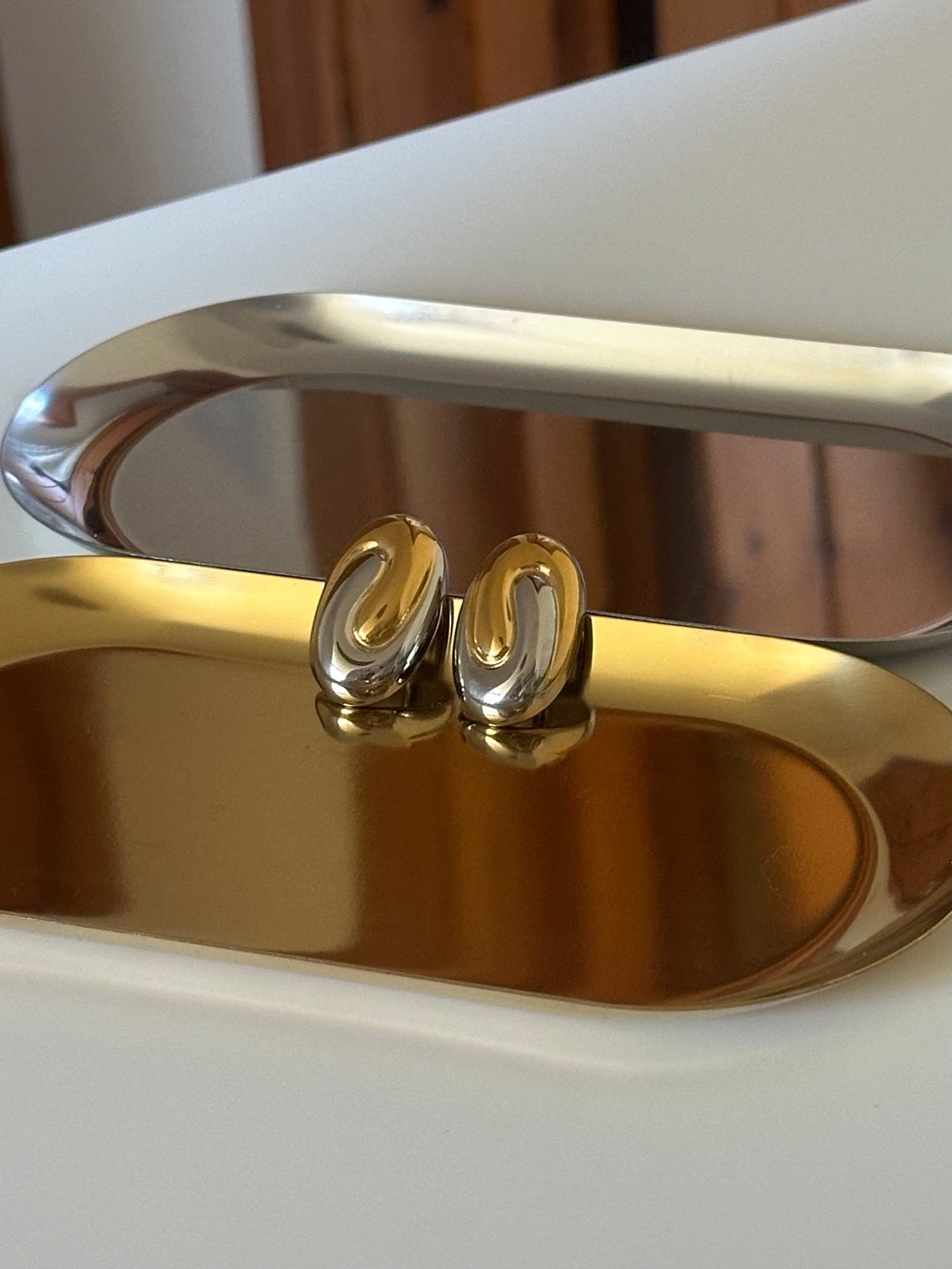 Two Tone Silver & Gold Plated Swirl Oval Stud Earrings