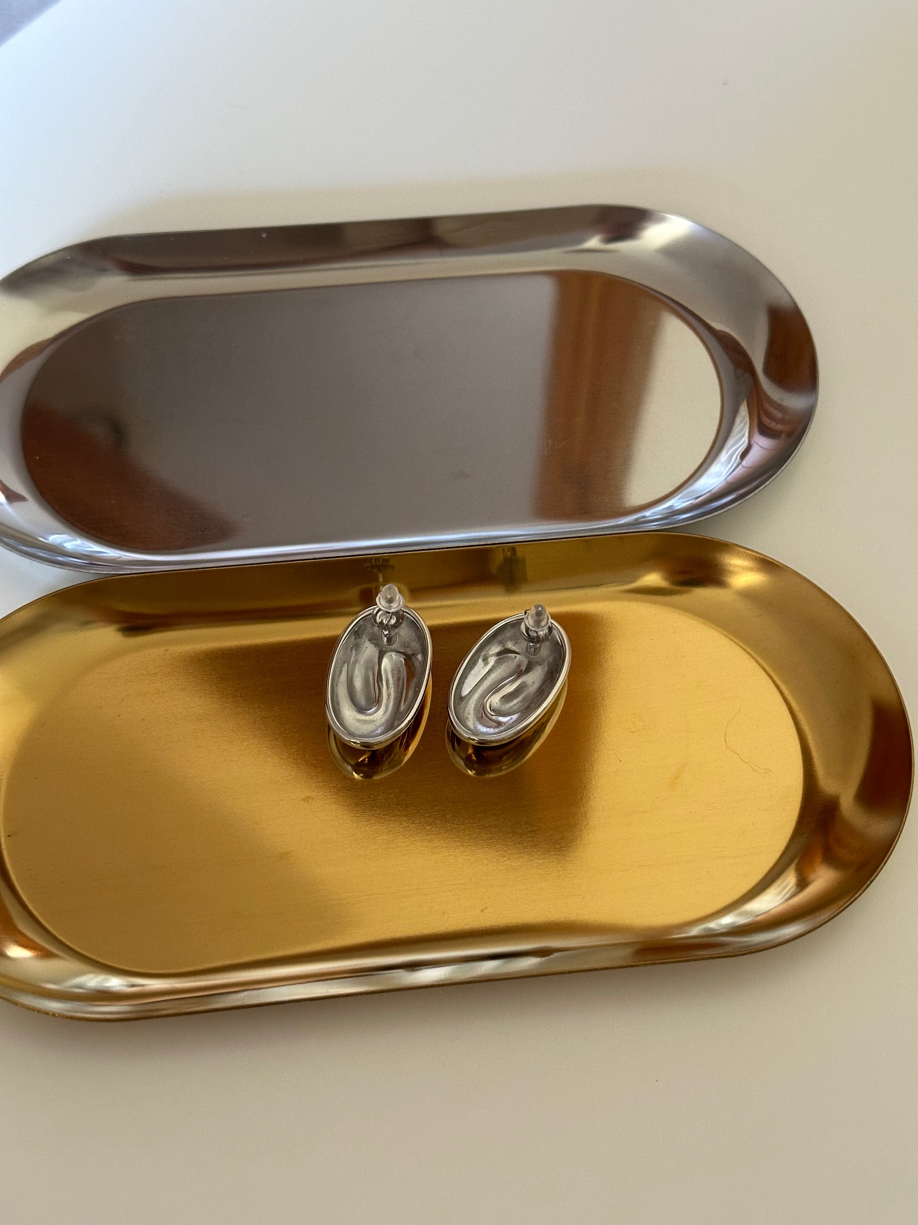 Two Tone Silver & Gold Plated Swirl Oval Stud Earrings