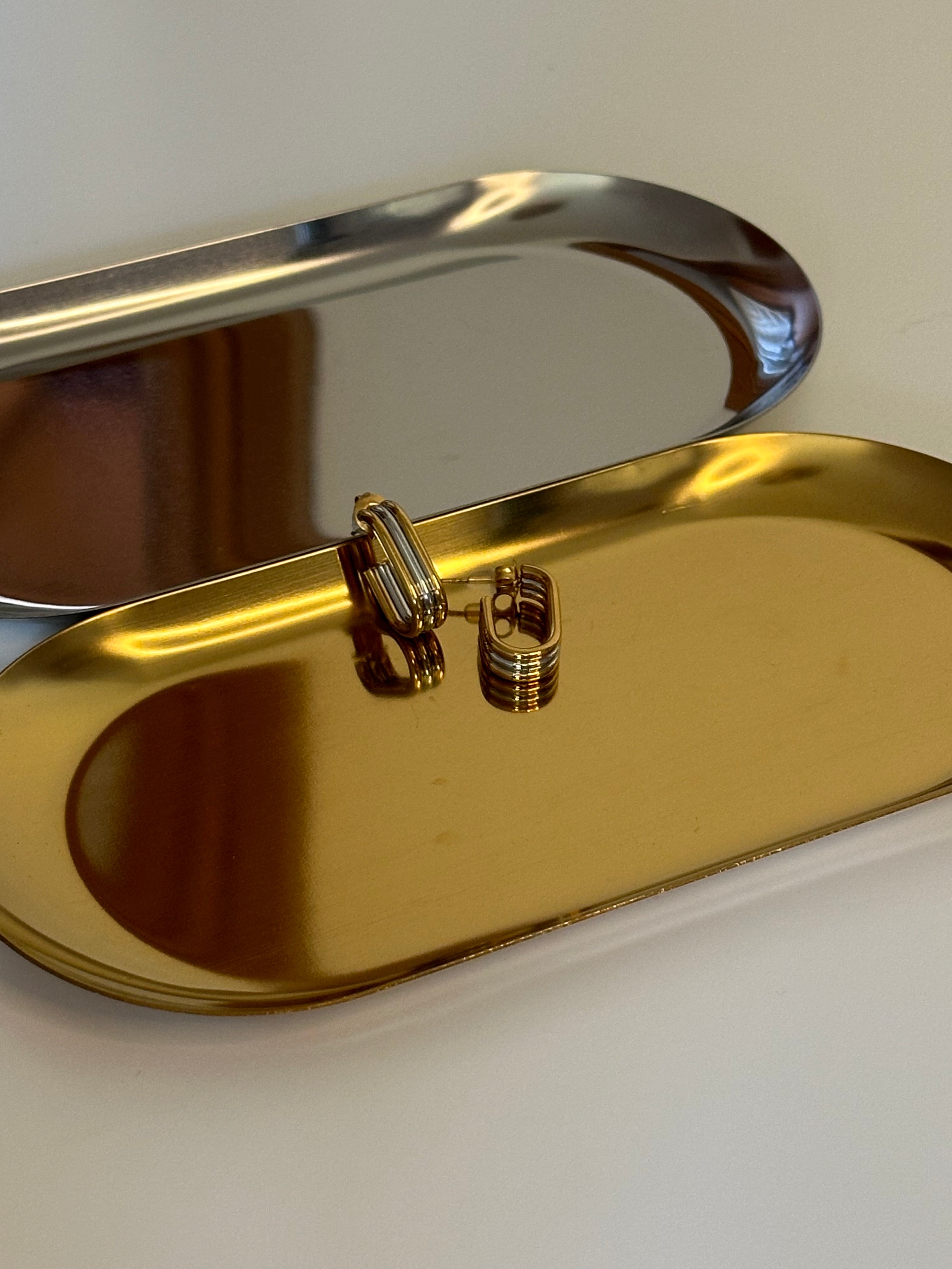 Triple Layer Stacked Two Tone Silver & Gold Dangle Minimalist Earrings