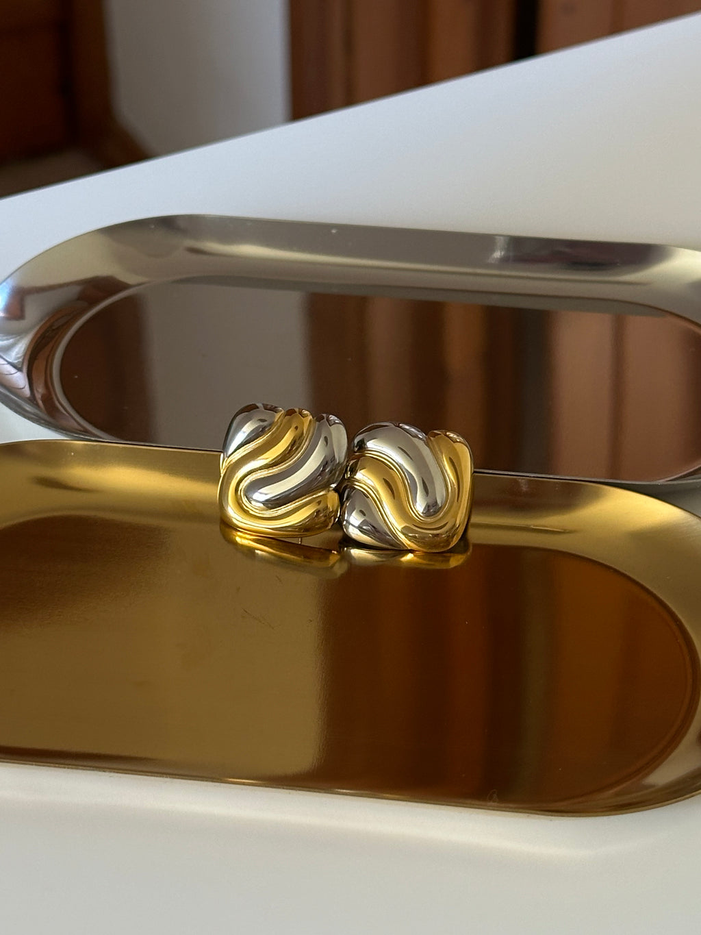 Two Tone Silver & Gold Plated Swirl Square Stud Earrings