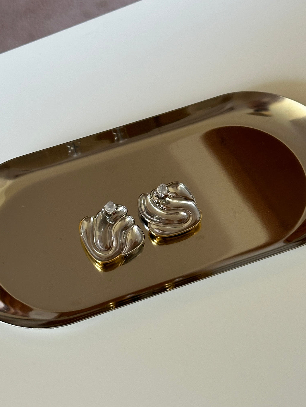 Two Tone Silver & Gold Plated Swirl Square Stud Earrings