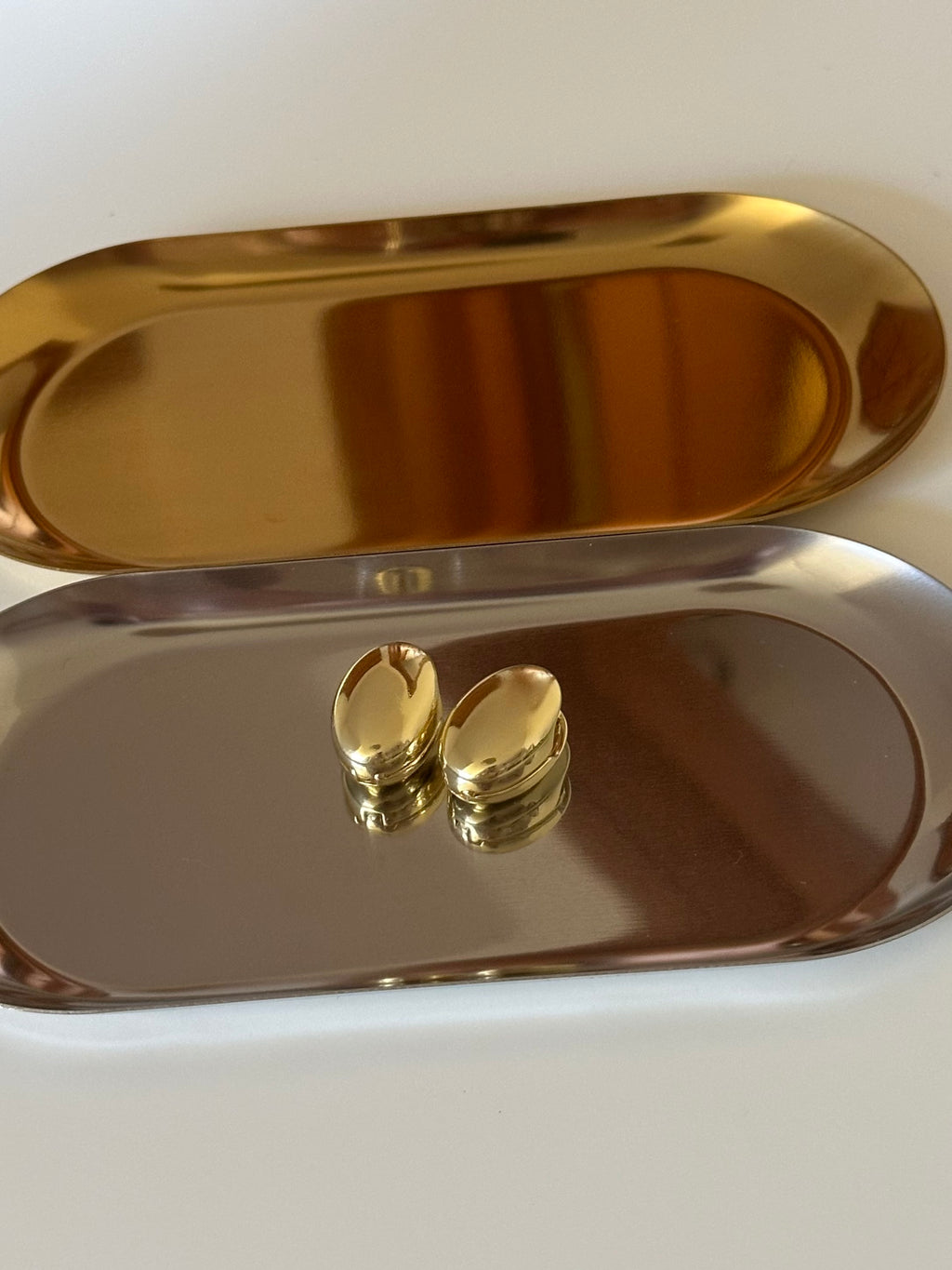 Gold Dangle Stud Clasp Oval Round Earrings