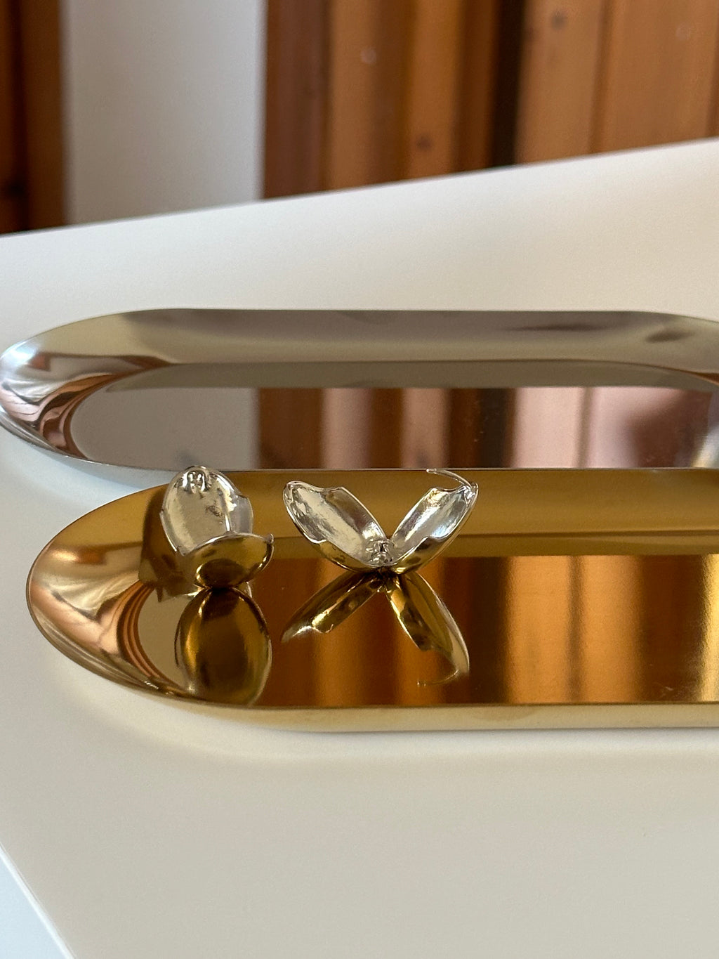 Silver Dangle Stud Clasp Oval Round Earrings