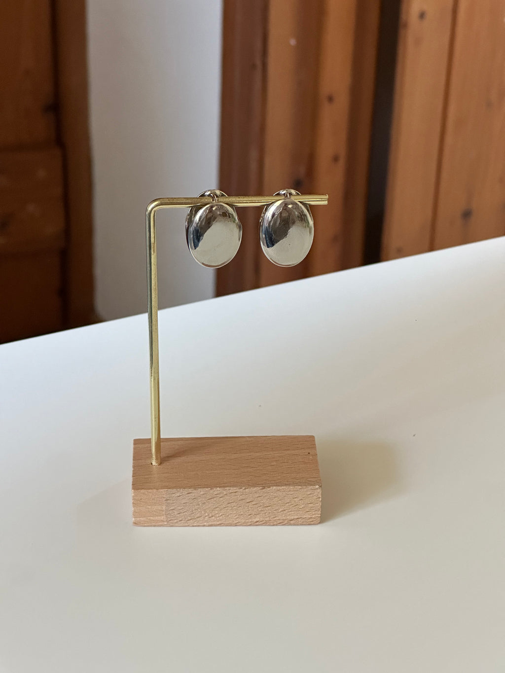 Silver Dangle Stud Clasp Oval Round Earrings