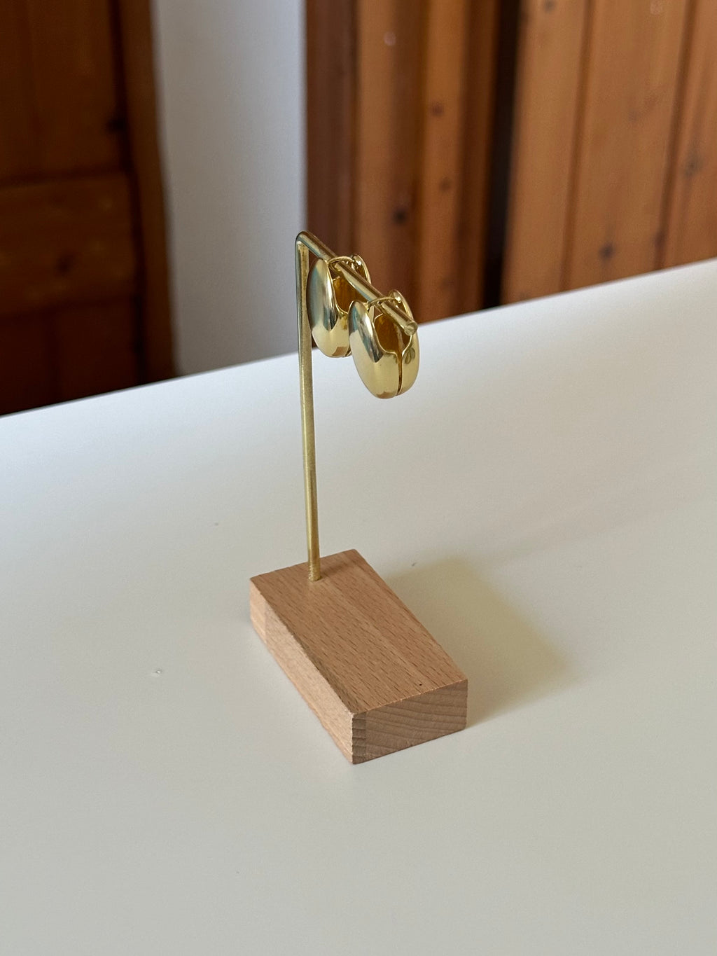 Gold Dangle Stud Clasp Oval Round Earrings